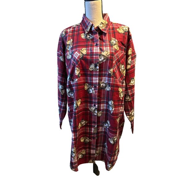 kathy ireland Other - NWT Kathy Ireland Flannel Sleep Shirt Dog Love Plaid Pajama Puppy Dog One Size